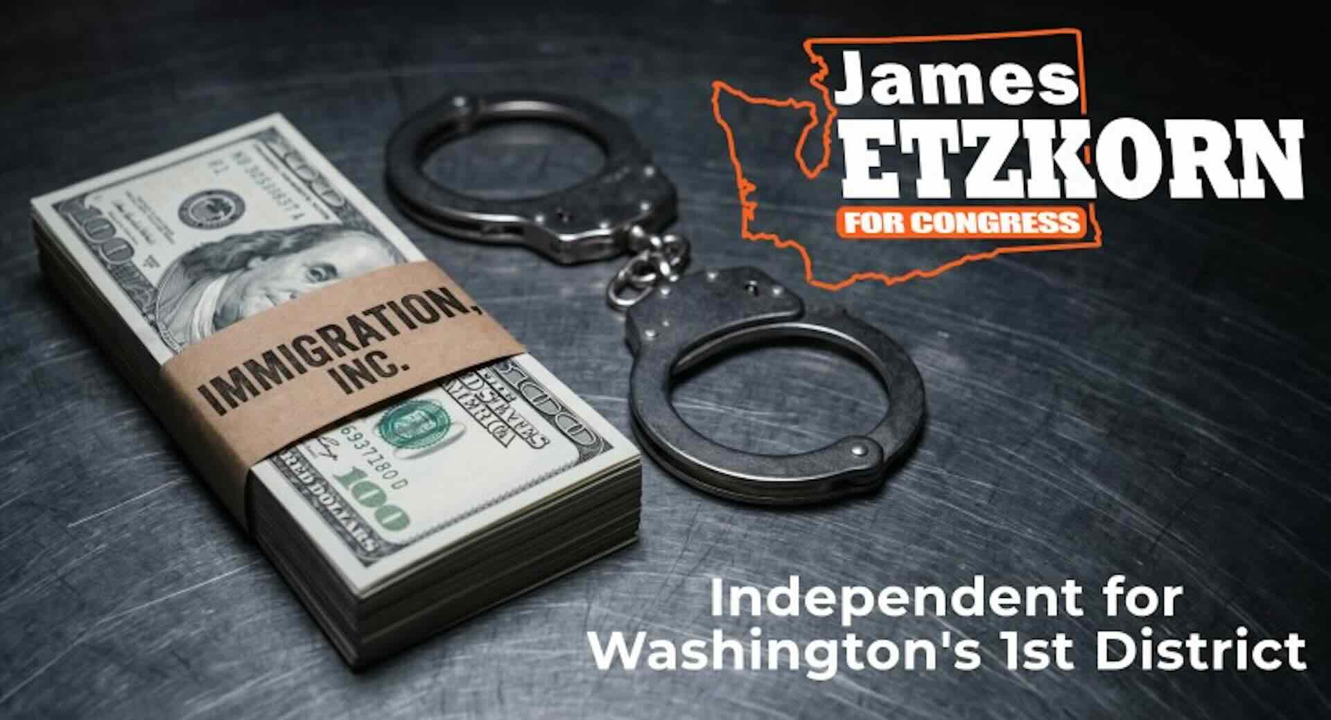 James Etzkorn logo, stack of $100.00 bills.